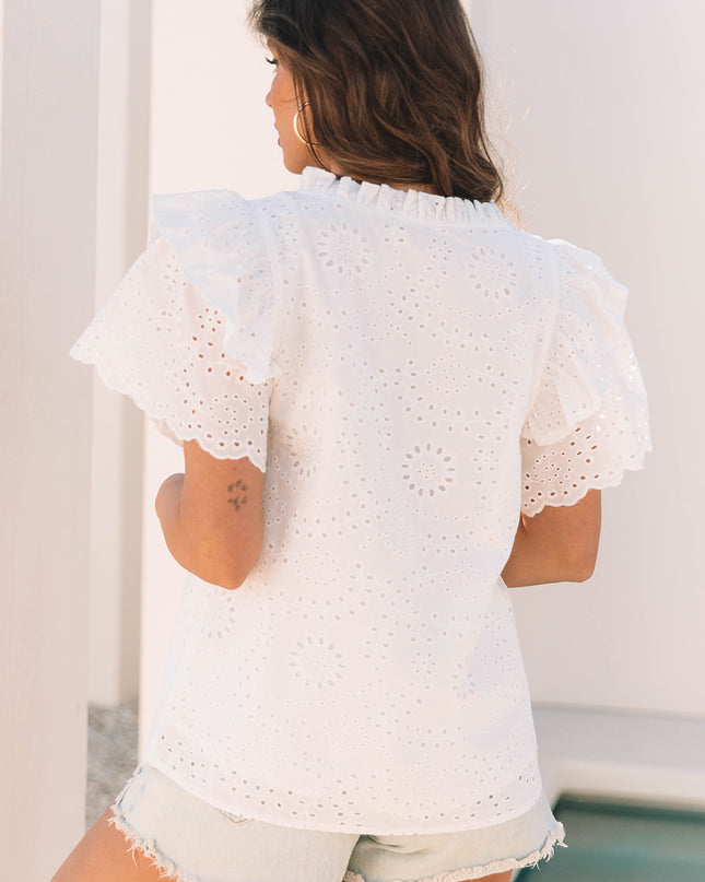 White Broderie Anglaise Ruffle Short Sleeve Blouse