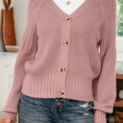 Goat Mixed Texture Knit Button V Neck Sweater Cardigan