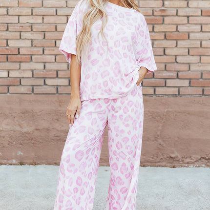 Pink Leopard Two Piece Top and Pants Set