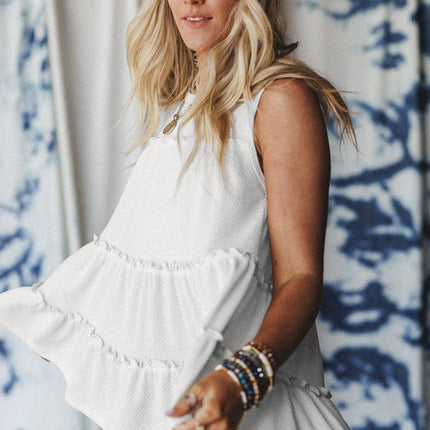 White Tiered Frill Trim A-line Tank Top
