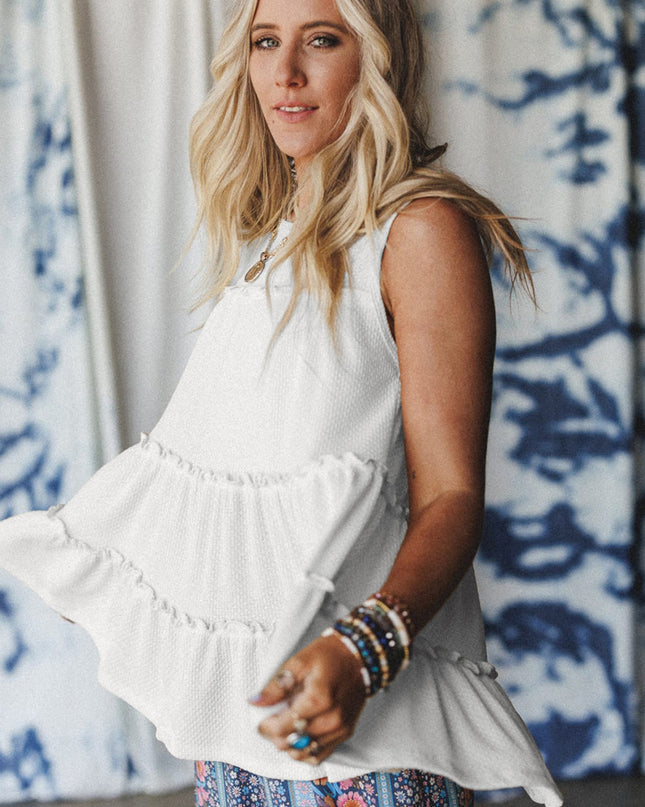 White Tiered Frill Trim A-line Tank Top