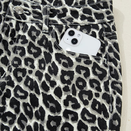 Black Leopard Print Barrel Jeans