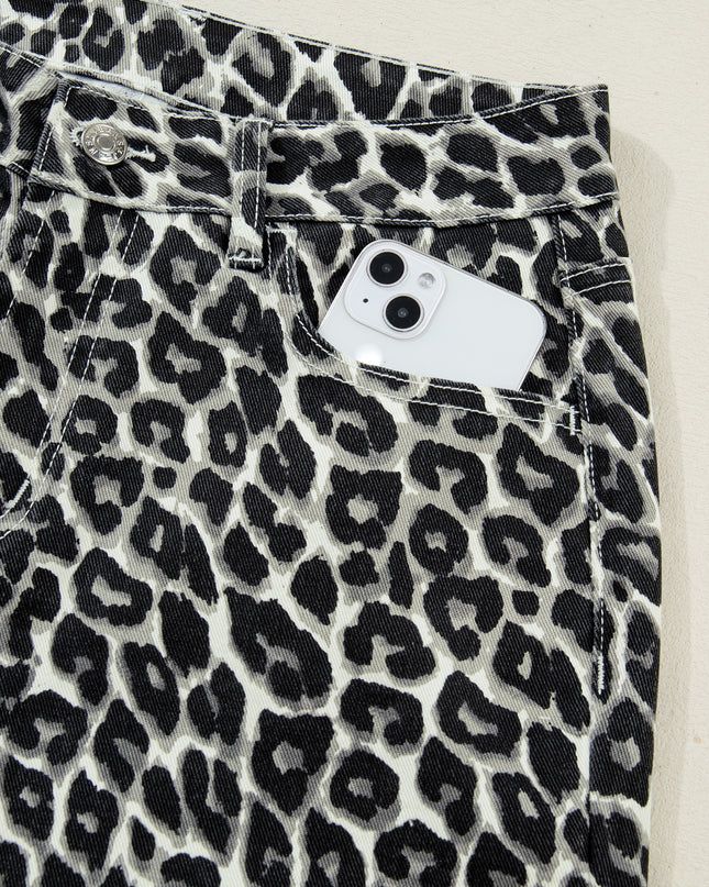 Black Leopard Print Barrel Jeans