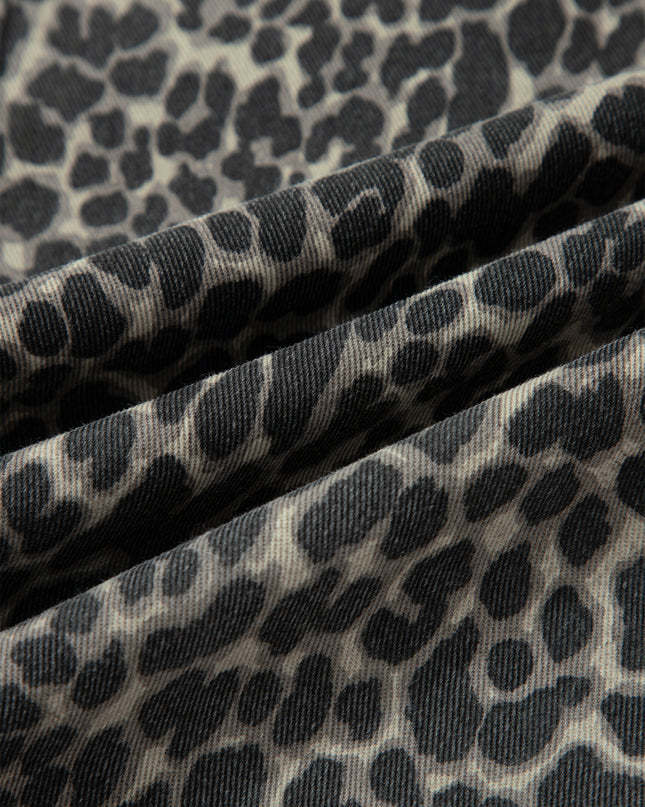 Black Leopard Print High Waist Barrel Jeans