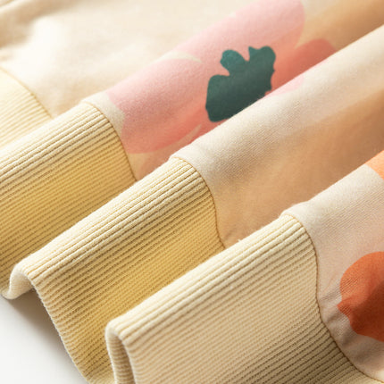 Khaki Washed French Terry Flower Print Sweatshirt