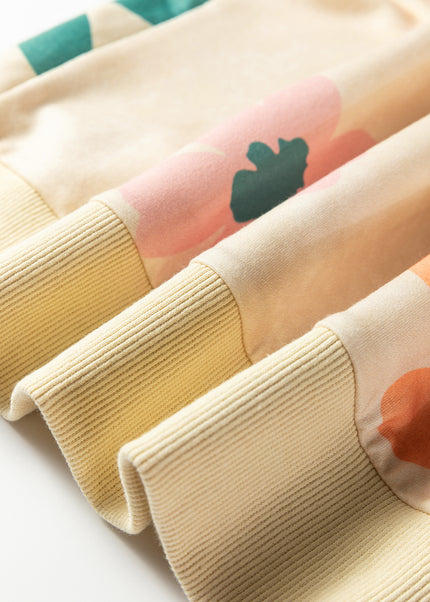 Khaki Washed French Terry Flower Print Sweatshirt