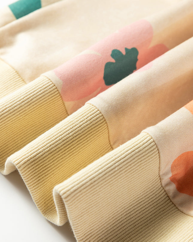 Khaki Washed French Terry Flower Print Sweatshirt