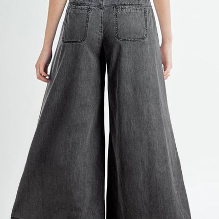 Button Fly Waist Wide Leg Jeans