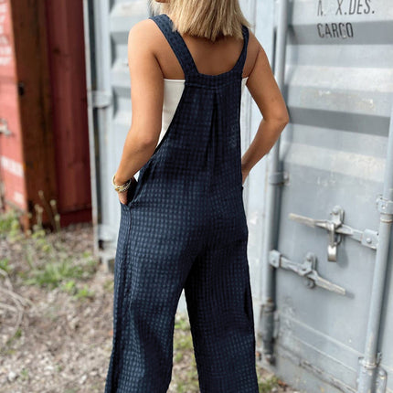 Sail Blue Plaid Print Buttoned Pocketed High Waist Overall