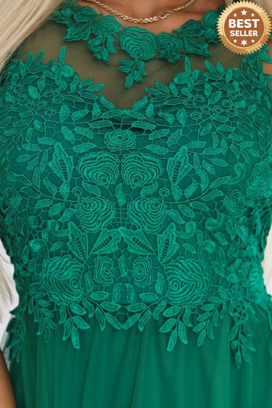 Green Embroidered Lace Tulle Maxi Dress