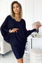 Navy Blue Glitter Dress with Neckline – Bat