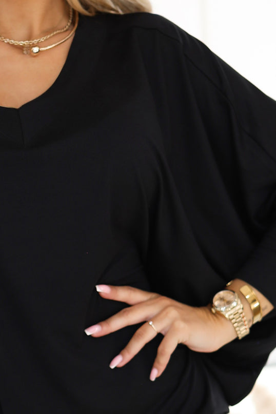 Black Long Sleeve Batwing Dress