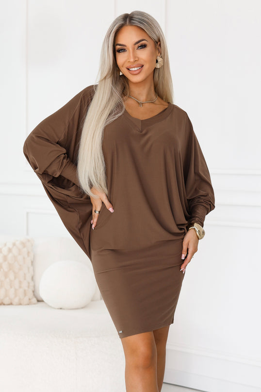 Milk Chocolate Batwing Dress with Long Sleeves