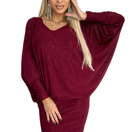 Burgundy Glitter Dress with Neckline – Bat