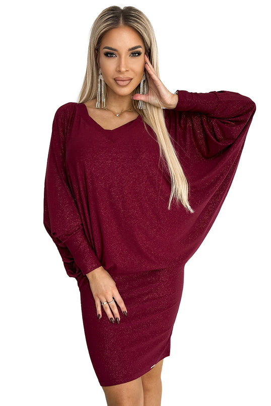Burgundy Glitter Dress with Neckline – Bat