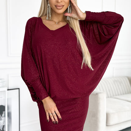 Burgundy Glitter Dress with Neckline – Bat