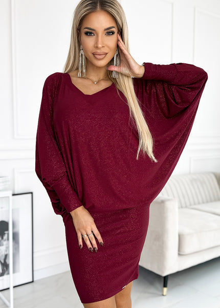 Burgundy Glitter Dress with Neckline – Bat