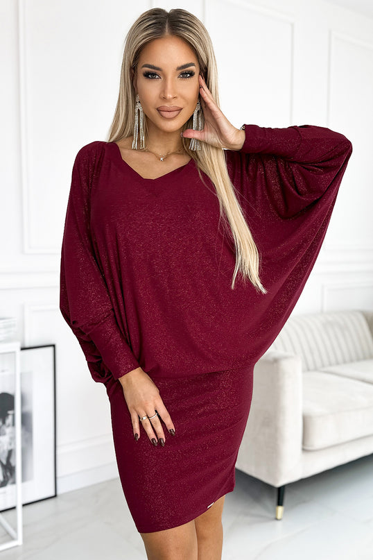 Burgundy Glitter Dress with Neckline – Bat