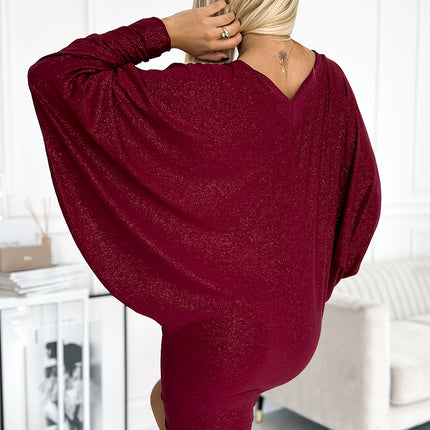 Burgundy Glitter Dress with Neckline – Bat