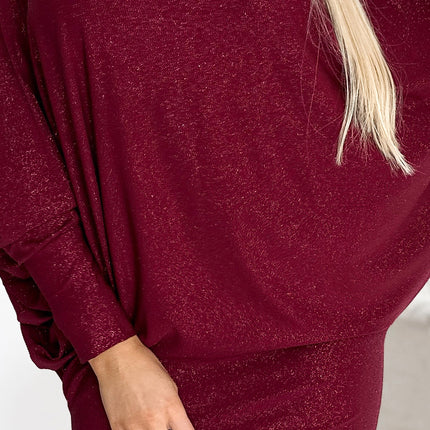 Burgundy Glitter Dress with Neckline – Bat