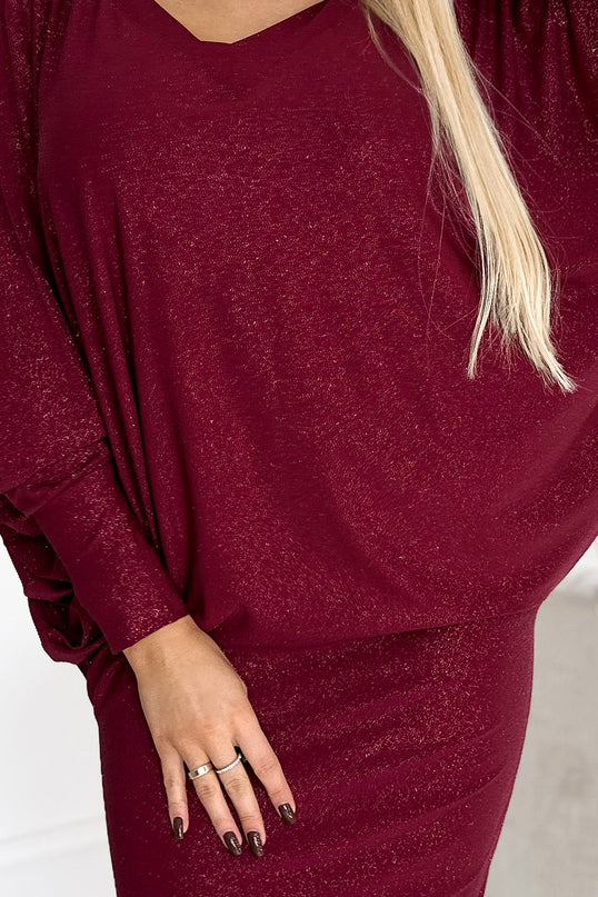 Burgundy Glitter Dress with Neckline – Bat