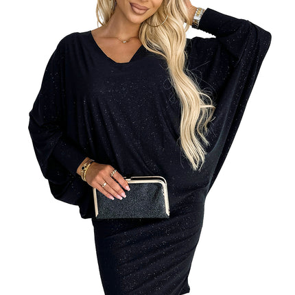 Black Glitter Dress with Neckline – Bat