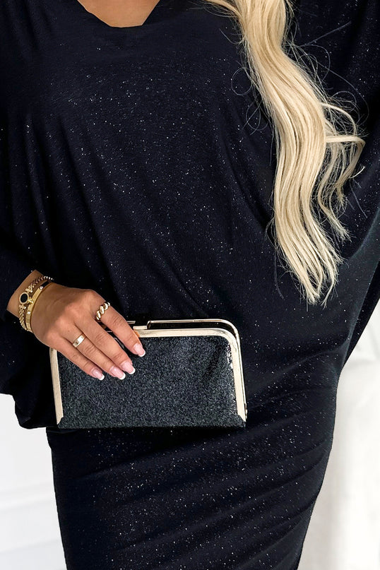 Black Glitter Dress with Neckline – Bat