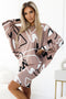 Beige Batwing Sleeveless Dress with Black and White Pattern