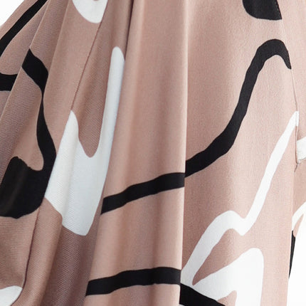 Beige Batwing Sleeveless Dress with Black and White Pattern