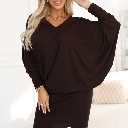 Chocolate Batwing Long Sleeve Dress