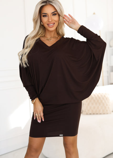 Chocolate Batwing Long Sleeve Dress