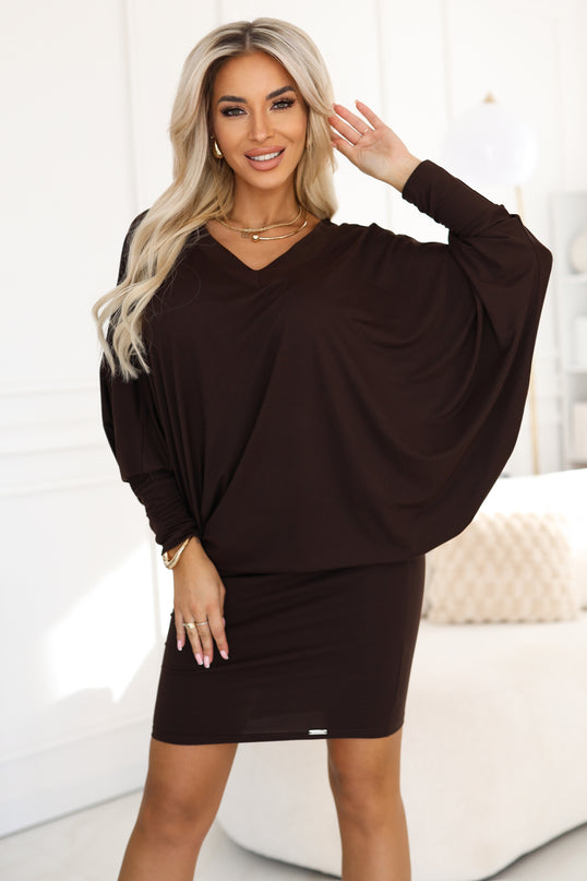 Chocolate Batwing Long Sleeve Dress