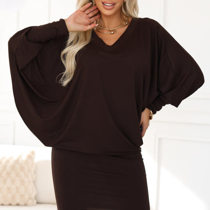 Chocolate Batwing Long Sleeve Dress