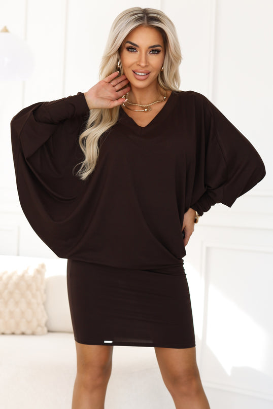 Chocolate Batwing Long Sleeve Dress