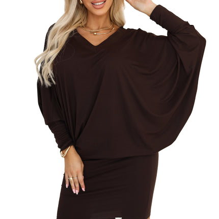 Chocolate Batwing Long Sleeve Dress