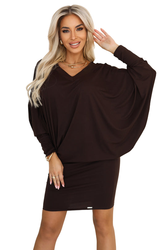 Chocolate Batwing Long Sleeve Dress