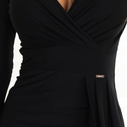 21022-7-404-13 Elegant long dress with a wrap neckline and slit - black-7