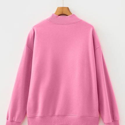 Bright Pink Oversize Blessed Embroidered Mock Neck Sweatshirt