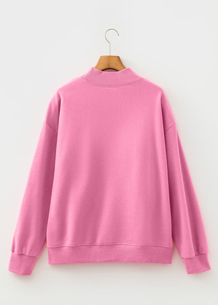 Bright Pink Oversize Blessed Embroidered Mock Neck Sweatshirt