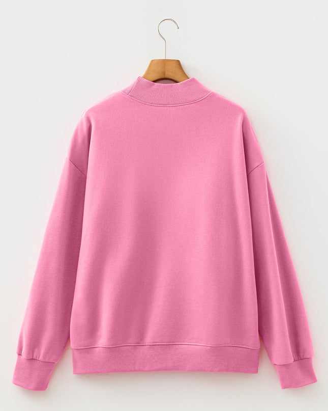 Bright Pink Oversize Blessed Embroidered Mock Neck Sweatshirt