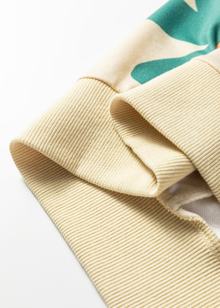 Khaki Washed French Terry Flower Print Sweatshirt