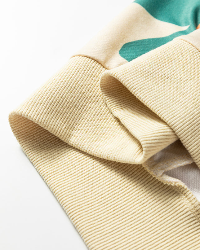 Khaki Washed French Terry Flower Print Sweatshirt