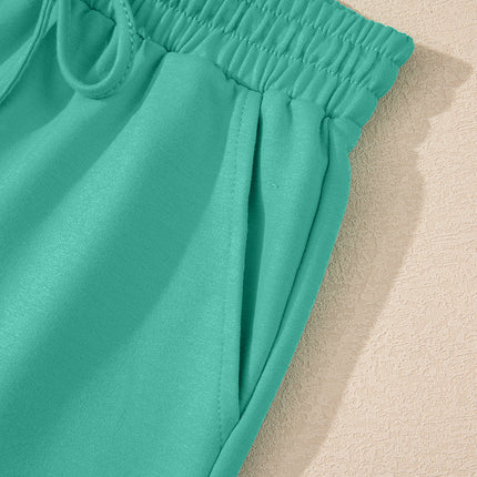 Meadow Mist Green Solid Loose V Neck Half Sleeve Tee and Shorts Set