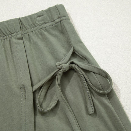 Laurel Green Solid Color Oversize Tee Tie Wrap Mini Skort 2pcs Set