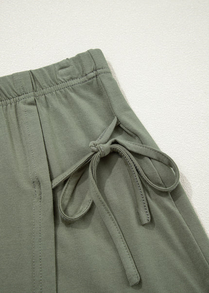 Laurel Green Solid Color Oversize Tee Tie Wrap Mini Skort 2pcs Set