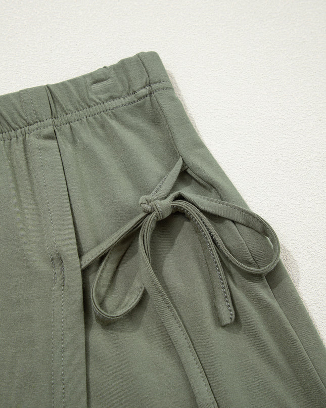 Laurel Green Solid Color Oversize Tee Tie Wrap Mini Skort 2pcs Set