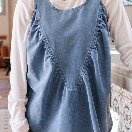 Myosotis Denim Pleated Patchwork Sleeveless Top
