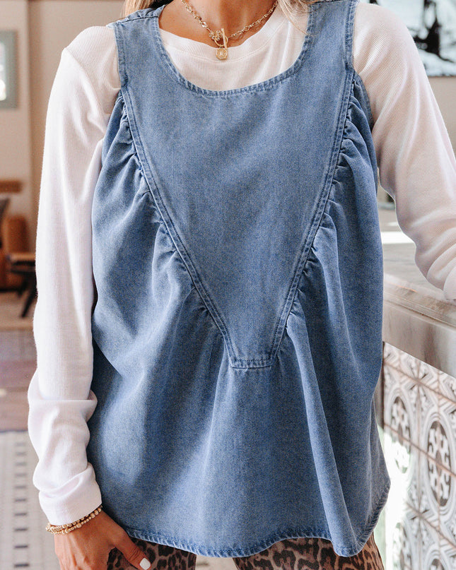 Myosotis Denim Pleated Patchwork Sleeveless Top