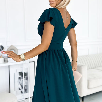 425-1 MATILDE Dress with a neckline and short sleeves - green