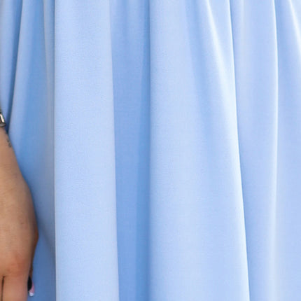 425-12 MATILDE Dress with a neckline and short sleeves - light blue